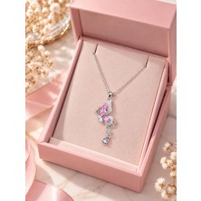 Gözde Aksesuarım Pembe Kanatlı Kelebek Kolye Çelik