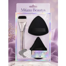 Milano Beautys Fondöten Fırçası & 2 Adet Makyaj Puff Seti