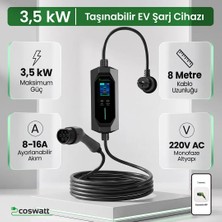 Cks Enerji Taşınabilir Elektrikli Araç Şarj Cihazı 16A 3,5kw Monofaze 8 Metre Kablo (Türkçe Menü) YERLİ ÜRETİM