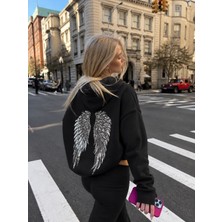 Moonstyle Collection Sabduedd Siyah Silver Kanatlı Oversize Viral 2iplik Sweatshirt