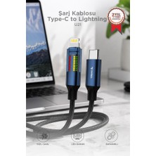 Torima Şarj Kablosu Type-C to Lightning Led Ekranlı Hızlı 27W Örgü Data Kablo U21 Siyah