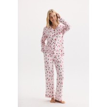 Etoile %100 Pamuk Kumaş Uzun Kol Önden Düğmeli Gömlek Yaka Pijama Takımı 27309