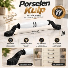 Nzb Porselen Beyaz Siyah Çizgi Kulp 160 mm 16 cm Mobilya Çekmece Dolabı Dolap Kapak Kulb Kulpu