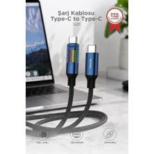 Torima Şarj Kablosu Type-C to Type-C Led Ekranlı Hızlı 60W Data Kablo U21 Siyah