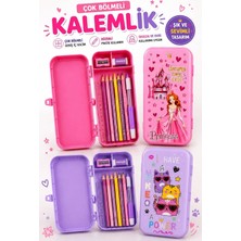 Marvielle Sevimli Desenli Çok Bölmeli Kalemlik, Düzenli ve Kullanışlı Çift Taraflı Kut - Kalem Kutusu