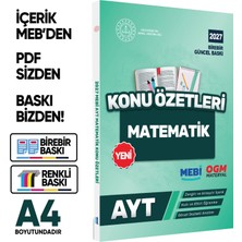 Karakutu Yayınları 2027 YKS-AYT MEBİ-OGM Matematik Pratik Konu Özet Kitabı RENKLİ A4 Boyut Görsel Destekli BASKI ÜCRETİ