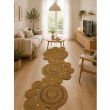 Rönesans Tekstil Jüt Yolluk Halı Dantel Detaylı Yuvarlak Motifli Bohem Hasır Kilim – Vera