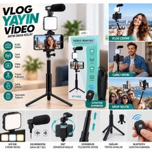 Jolita Samsung S26 Plus Uyumlu Profesyonel Vlog Çekim Seti Tripod Selfie Stick – LED Işık, Harici Mikrofon ve Bluetooth Kumandalı