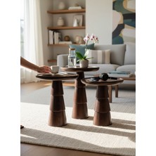 Aselya Home Doğal Ahşap 3'lü Set Ceviz Renk Mantar Yan Sehpa Modern Fiskos Zigon