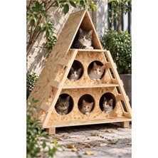 Reyo Sokak Hayvanları İçin 6 Bölmeli Kedi Barınağı, 100x90x55 cm Rüzgar ve Soğuğa Dayanıklı Ahşap Kedi Evi Kedi Yuvası CAT18