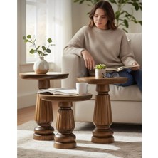 Aselya Home Doğal Ahşap 3'lü Set Mantar Yan Sehpa Modern Fiskos Zigon Çiçeklik