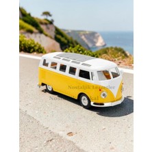 Nostaljik Lezzetler Nostaljik Sarı Volkswagen Type 2 Camper Van Sesli ve Işıklı ( 1/36 Ölçek ) Metal Çek Bırak Kapılar Açılır Model Araba