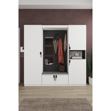 Asra Trend Lüks Aynalı Portmanto Askılı Vestiyer %100 MDF Çok Raflı Ayakkabılık V04