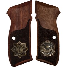Makgrips Cz 75 A Kurt Temalı Sarı Metal Armalı Ceviz Ağacı Ahşap Tabanca Kabzesi