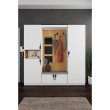 Asra Trend Lüks Aynalı Portmanto Askılı Vestiyer %100 MDF Çok Raflı Ayakkabılık V05