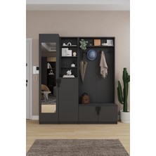 Asra Trend Lüks Aynalı Portmanto Askılı Vestiyer %100 MDF Çok Raflı Ayakkabılık V03