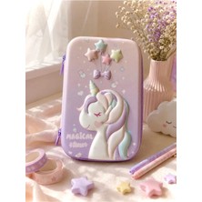 Marvielle Pembe Mor Deniz Kızı Unicorn 3D Kalemlik, Çok Bölmeli, Katlanabilir - Kalem Kutusu