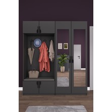 Asra Trend Lüks Aynalı Portmanto Askılı Vestiyer %100 MDF Çok Raflı Ayakkabılık Dolabı V02