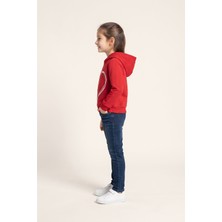 Crassi Kız Çocuk Sweatshirt Kapüşonlu Kelebek Kalp Baskılı 3 Iplik Polarlı Şardonlu %100 Pamuk