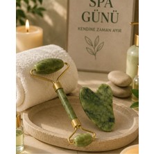 Marvielle Jade Stone Yüz Bakım Seti Gua Sha ve Roller Masaj Taşı, Sağlıklı Parlaklık - Masaj Cihazı