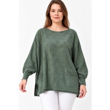 Etki Moda Kadın Italyan Stil Yarasa Kol Yanı Yırtmaçlı Cep Detaylı Oversize Triko Bluz