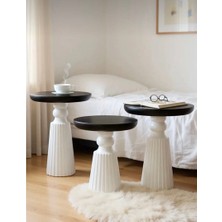 Aselya Home Doğal Ahşap 3'lü Set Siyah Beyaz Mantar Yan Sehpa Modern Fiskos