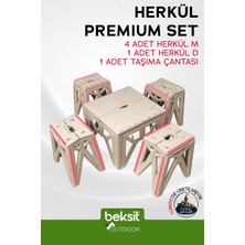 Beksit BEKSİT OUTDOOR Herkül Katlanır Kamp Masa-Tabure Takımı Reflektörlü (Çantalı-Bej)