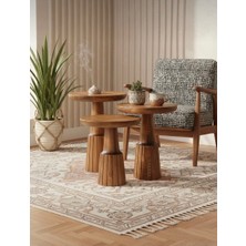 Aselya Home Doğal Ahşap 3'lü Set Mantar Yan Sehpa Modern Fiskos Zigon
