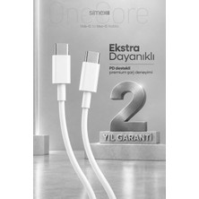 Simex iPhone Samsung Xiaomi Uyumlu 60W TYPE-C to TYPE-C Hızlı Şarj Kablosu 3A Carplay Destekli 1M Beyaz