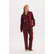 Etoile %100 Pamuk Kumaş Uzun Kol Önden Düğmeli Gömlek Yaka Pijama Takımı 27324