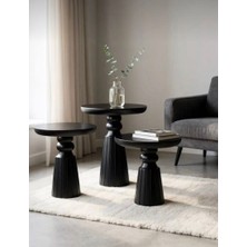 Aselya Home Doğal Ahşap 3'lü Set Siyah Mantar Yan Sehpa Modern Fiskos Zigon