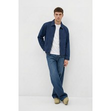 Markapia Home Erkek Fermuarlı İndigo Loose Fit Jean Ceket
