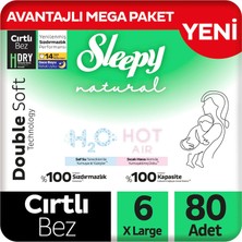 Sleepy Natural Double Soft Avantajlı Mega Paket Bebek Bezi 6 Numara Xlarge 80 Adet