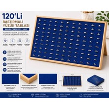 Marvielle 120'LI Bastırmalı Yüzük Tablası Bambu Çerçeveli Mavi Kadife 25X35CM - Makyaj & Takı Organizeri