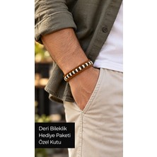 Herşey Nota Avelric Sandstitch Taba Deri Erkek Bileklik - Krem Ilmekli Geniş Bant