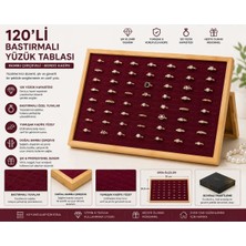 Marvielle 120’LI Bastırmalı Yüzük Tablası, Bambu Çerçeveli, Bordo Kadife 25X35CM - Makyaj & Takı Organizeri