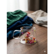Mercanco 2li El Yapımı Gerçek Kuru Çiçekli Çift Cidarlı Cam Kupa – Hediyelik Tasarım Çay Fincanı 250ML.