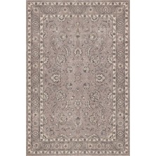 Rugzella Gül Kurusu Vintage Madalyon Desenli Taupe Antik Krem Klasik Yıkanabilir Halı