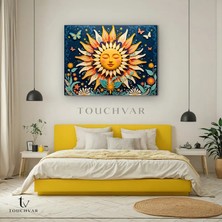 Touchvar Yatay Kanvas Tablo Güneş ve Kelebekler Illüstrasyon Tablo Ev Ofis Duvar Dekoru