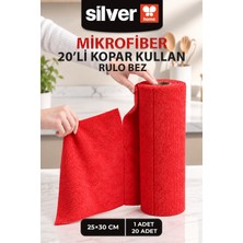 Silver Home 20’li Rulo Mikrofiber Temizlik Bezi 25X30 cm Yıkanabilir Süper Emici Iz Bırakmaz Kopart Kullan Kırmızı