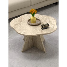 Quattro Home Çiçek Formlu Traverten Desenli Orta Sehpa - Bej 70 cm