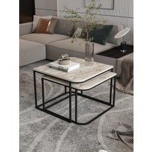 Quattro Home Ekru Desenli Ikili Orta Sehpa Seti