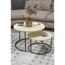 Quattro Home Krem Renkli Metal Ayaklı Ikili Orta Sehpa Seti