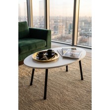 Quattro Home Metal Ayaklı Oval Beyaz Orta Sehpa