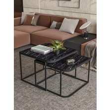 Quattro Home Siyah Bendir Desenli Ikili Orta Sehpa Seti