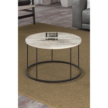Quattro Home Beyaz Yuvarlak Orta Sehpa Siyah Metal Ayaklı