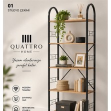 Quattro Home 5 Raflı Metal Kitaplık Ceviz Desenli 180 cm
