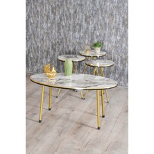 Quattro Home Gold Metal Ayaklı Mermer Desenli 4'lü Sehpa Seti Beyaz