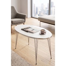 Quattro Home Orta Sehpa Elips Form Gümüş Detaylı Beyaz Tasarım