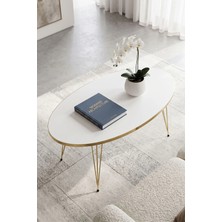 Quattro Home Elips Beyaz Orta Sehpa Gold Detaylı